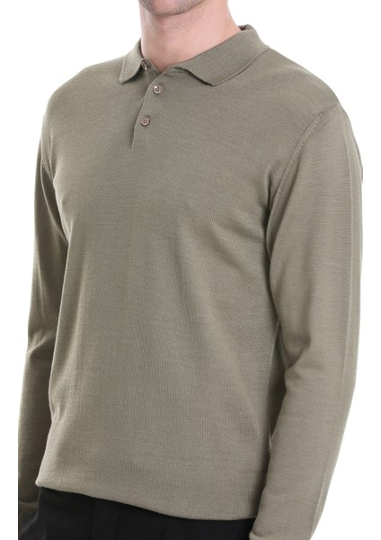 Yeşil Regular Fit Düz Polo Yaka Triko Kazak indirimleri
