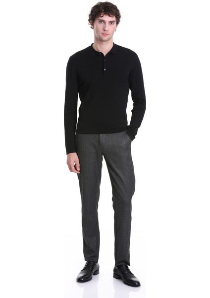 Siyah Regular Fit Düz Polo Yaka Yünlü Triko Kazak fiyatları