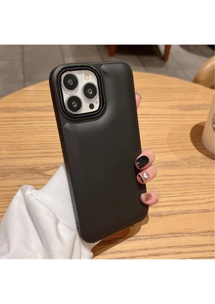 Iphone 13 Pro Kılıf Düz Puffer Kamerası Açık Puff Kılıf Kapak-Siyah