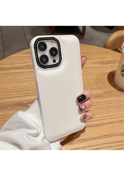 Iphone 13 Pro Max Kılıf Düz Puffer Kamerası Açık Puff Kılıf Kapak-Beyaz
