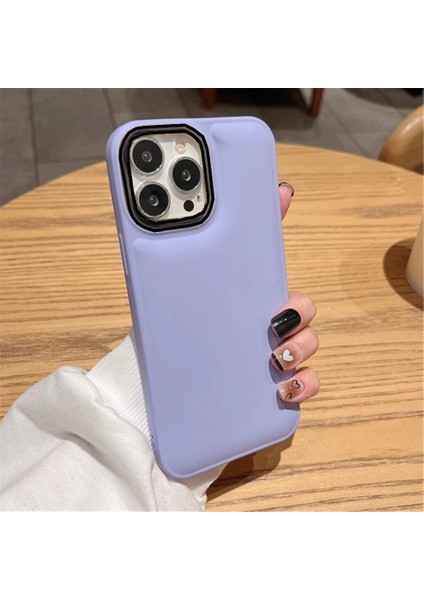 Iphone 13 Pro Max Kılıf Düz Puffer Kamerası Açık Puff Kılıf Kapak-Lila