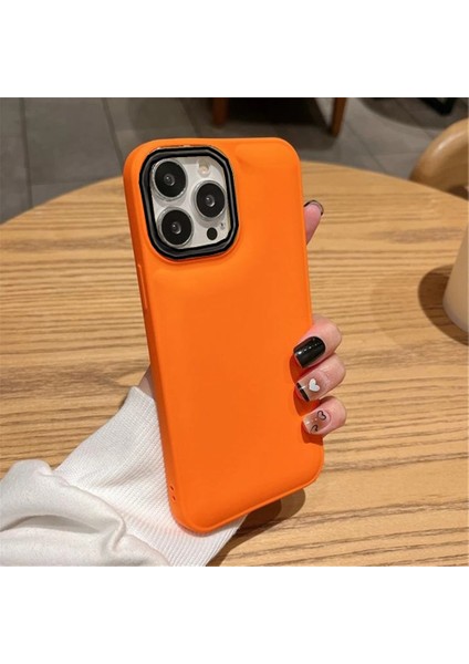 Iphone 13 Pro Max Kılıf Düz Puffer Kamerası Açık Puff Kılıf Kapak-Turuncu