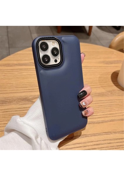 Iphone 13 / Iphone 14 Kılıf Düz Puffer Kamerası Açık Puff Kılıf Kapak-Lacivert