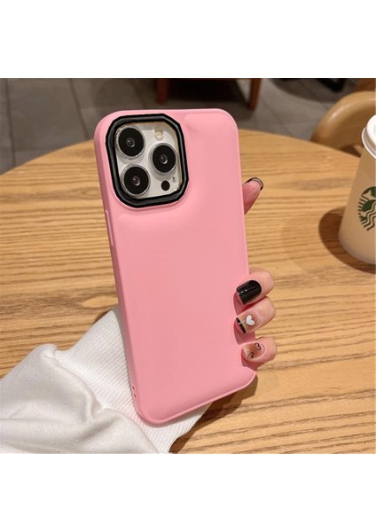 Iphone 13 / Iphone 14 Kılıf Düz Puffer Kamerası Açık Puff Kılıf Kapak-Pembe