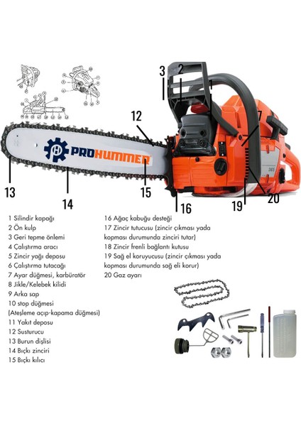 PH-T185 Professional Benzinli Ağaç Motor Testere (Turuncu) modelleri