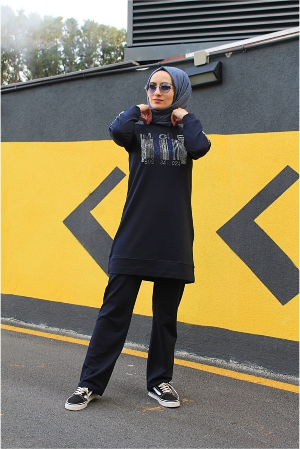 Cng Moda Taşlı Siyah Eşofman Takımı görsel 8