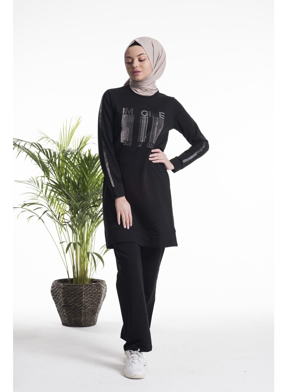 Cng Moda Taşlı Siyah Eşofman Takımı görsel 5