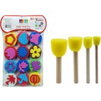 Simrak EVA Sünger Baskı Seti – Ergonomik Saplı 12 Renkli Ponpon ve 4 Fırça, El Sanatları ve Okul Projeleri İçin