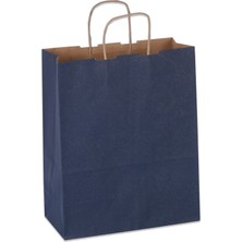 Paketleme Tezgahı 25*31*12 Lacivert Kraft Saplı Kağıt Çanta 25 Adet