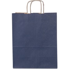 Paketleme Tezgahı 25*31*12 Lacivert Kraft Saplı Kağıt Çanta 25 Adet