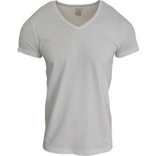 Raf Coll Basic Beyaz V Yaka Unisex Slim Fit  T-Shirt