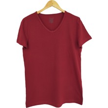 Raf Coll Basic Bordo V Yaka Unisex Slim Fit T-Shirt