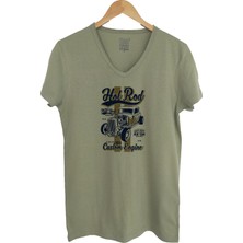 Raf Coll Çağla Yeşil V Yaka Unisex Slim Fit Dijital Baskılı T-Shirt
