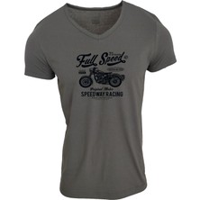 Raf Coll Füme V Yaka Unisex Slim Fit Dijital Baskılı T-Shirt