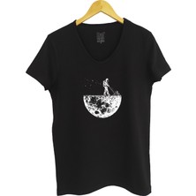 Raf Coll Siyah V Yaka Unisex Slim Fit Dijital Baskılı T-Shirt