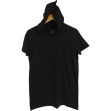 Raf Coll Basic Siyah Unisex Kısa Kollu Kapüşonlu Slim Fit T-Shirt