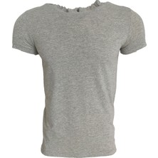 Raf Coll Basic Gri Melanj Unisex Kısa Kollu Kapüşonlu Slim Fit T-Shirt