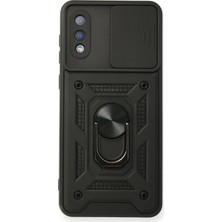 Nevarium Samsung Galaxy A02 Kılıf Lens Sürgülü Yüzüklü Tank Silikon Pars - Siyah