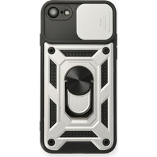 Nevarium iPhone 8 Kılıf Lens Sürgülü Yüzüklü Tank Silikon Pars - Gümüş