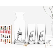 BK Kişiye Özel Renkli Baskılı Galata Kulesi Tasarımlı Ikili Rakı Bardağı Karaf ve Cep Kitabı Hediye Seti-10