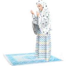 Oulabi Mir Kız Çocuk Namaz Elbisesi 3 Parçalı Seccadeli Dantel Detaylı Eteği Zigzag Desenli