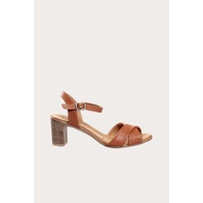 Bueno Shoes Taba Deri Kadın Topuklu Sandalet