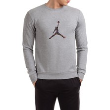 Qivi Basketball Baskılı Gri Erkek Örme Sweatshirt Uzun Kol