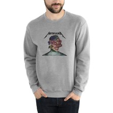 Qivi Metallica Album Hardwired To Self Destruct Baskılı Gri Erkek Örme Sweatshirt Uzun Kol