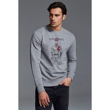 Qivi God Of War Kratos Baskılı Gri Erkek Örme Sweatshirt Uzun Kol