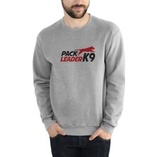 Qivi Pack Leader K9 Baskılı Gri Erkek Örme Sweatshirt Uzun Kol