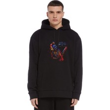 Qivi Sodom Code Red Baskılı Siyah Erkek Örme Kapşonlu Sweatshirt Uzun Kol