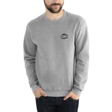 Qivi Van Klasik Volkswagen Transporter Şablon Van Baskılı Gri Erkek Örme Sweatshirt Uzun Kol