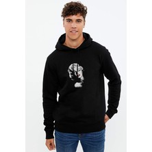 Qivi Marilyn Monroe Artistic Baskılı Siyah Erkek Örme Kapşonlu Sweatshirt Uzun Kol