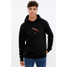 Qivi LED Zeppelin Amoled Baskılı Siyah Erkek Örme Kapşonlu Sweatshirt Uzun Kol