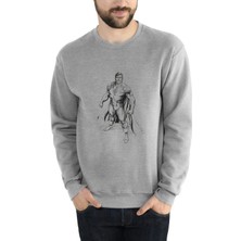 Qivi Süper Adam Baskılı Gri Erkek Örme Sweatshirt Uzun Kol