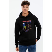Qivi Iron Maıden Eddıe Somewhere Baskılı Siyah Erkek Örme Kapşonlu Sweatshirt Uzun Kol