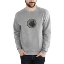 Qivi Cane Corse Jpeg Baskılı Gri Erkek Örme Sweatshirt Uzun Kol
