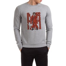 Qivi La Case De Papel El Amor Baskılı Gri Erkek Örme Sweatshirt Uzun Kol
