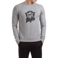 Qivi Storm Trooper Baskılı Gri Erkek Örme Sweatshirt Uzun Kol