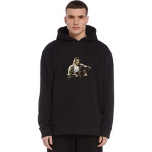 Qivi Kurt Cobain Metal Rock Music Müzik Baskılı Siyah Erkek Örme Kapşonlu Sweatshirt Uzun Kol