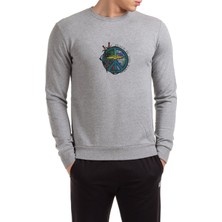 Qivi Mother Earth Peace In The Park Baskılı Gri Erkek Örme Sweatshirt Uzun Kol