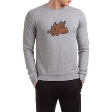 Qivi Arctıc Monkeys Logo Baskılı Gri Erkek Örme Sweatshirt Uzun Kol