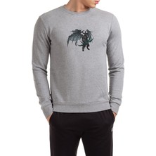 Qivi World Of Warcraft Illidan Stormrage Baskılı Gri Erkek Örme Sweatshirt Uzun Kol