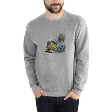 Qivi Eric Clapton Gitar Muzik Baskılı Gri Erkek Örme Sweatshirt Uzun Kol
