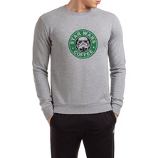 Qivi Star Coffee Baskılı Gri Erkek Örme Sweatshirt Uzun Kol
