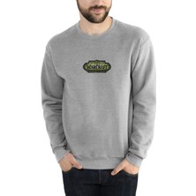 Qivi World Of Warcraft Legion World Of Baskılı Gri Erkek Örme Sweatshirt Uzun Kol