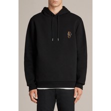 Qivi OLED Tiger Baskılı Siyah Erkek Örme Kapşonlu Sweatshirt Uzun Kol