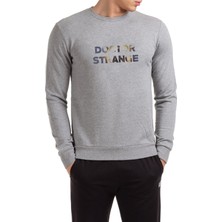 Qivi Doctor Stange Baskılı Gri Erkek Örme Sweatshirt Uzun Kol