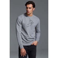 Qivi Casper Flying Coloring Page2 Baskılı Gri Erkek Örme Sweatshirt Uzun Kol