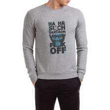 Qivi Sarcasm Baskılı Gri Erkek Örme Sweatshirt Uzun Kol